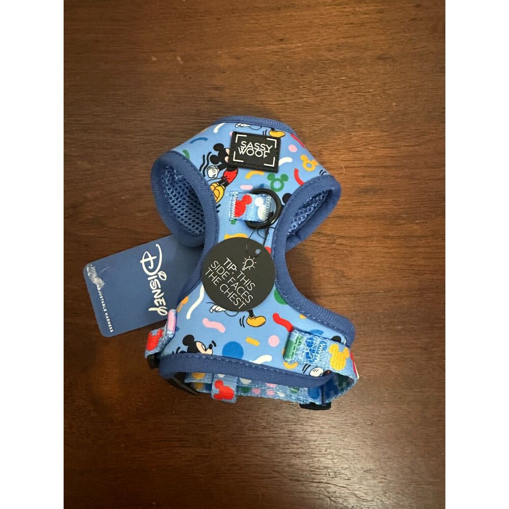 Sassy Woof Disney Mickey Mouse Dog Harness XS Blue Adjustable Mesh NWT